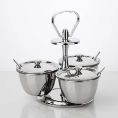 Набор емкостей фуршетных для соусов и специй (3 чаши) сталь нерж.,пластик D=10,H=20,5см металлич., изображение 3