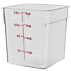 Container for products, graduated  polycarbonate  7.6 l , H=23, L=21.5, B=21.5 cm  transparent.