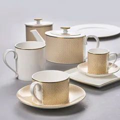 Чашка чайная «Даймонд» кост.фарф. 200мл D=6,H=6см золотой,белый, изображение 4