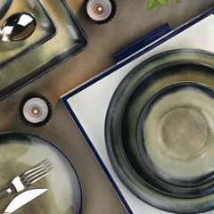 Тарелка «Нанокрем Дарк Блю» мелкая фарфор D=270,H=26мм тем.син.,зелен., изображение 2