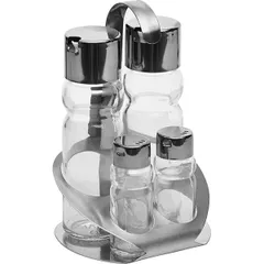 Set of 4 spices on a stand  glass, stainless steel.