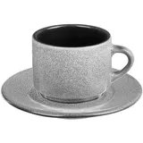 Чайная пара «Млечный путь» фарфор 200мл D=155,H=65,L=80мм черный,серый