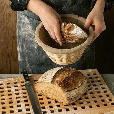 Корзина для расстойки теста круглая на 1,0кг лоза ивовая,ткань D=24,H=12,5см бежев., изображение 5