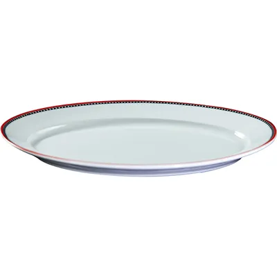 Блюдо «Мезень» Принц Крестики овальное фарфор ,H=28,L=310,B=210мм белый,красный, изображение 2