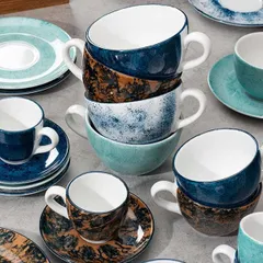 Чашка кофейная «Аида» для эспрессо с декором  фарфор 80мл бирюз., изображение 2