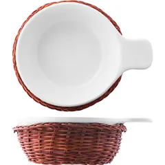 Блюдо для запекания на подставке «Проотель» фарфор,пластик 450мл ,H=55,L=190,B=140мм белый,коричнев., изображение 2