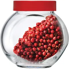 Банка «Бэлла» круглая с крышкой стекло,пластик 200мл D=75,H=83мм прозр.,красный, изображение 4