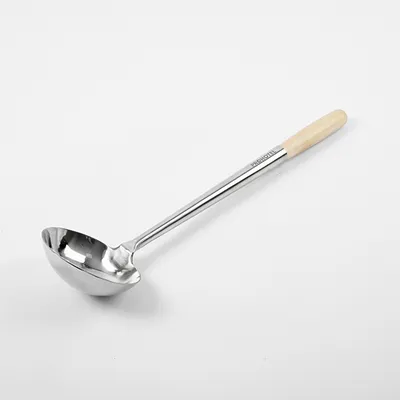 Половник с деревянной ручкой сталь нерж.,дерево 220мл D=115,H=40,L=465мм металлич.,деревян.