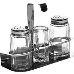 Set salt/pepper + tbsp. d/toothed on a stand  stainless steel, glass  50 ml , H=100, L=140, B=51mm  silver, clear.