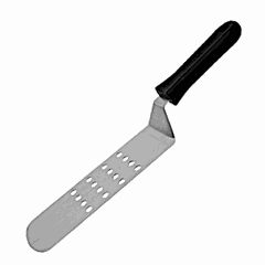 Spatula for hamburgers, perforated  plastic, stainless steel , L=37/13, B=7cm  metallic, black