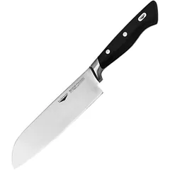 Нож японский шеф сталь нерж.,пластик ,L=33/19,B=5см черный,металлич.