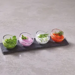 Салатник для комплимента на подставке[4шт] сланец натур.,стекло 43мл ,L=35,B=10см антрацит,прозр., изображение 2