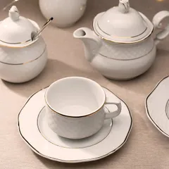 Блюдце «Афродита» фарфор D=16см белый,золотой, изображение 4