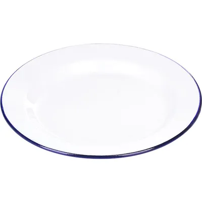 Тарелка мелкая эмалированная сталь D=20см белый,синий, изображение 2