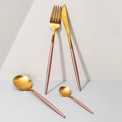 Нож столовый «Стил Пинк Голд Мэтт» сталь нерж. ,L=223,B=15мм золотой,розов., изображение 4