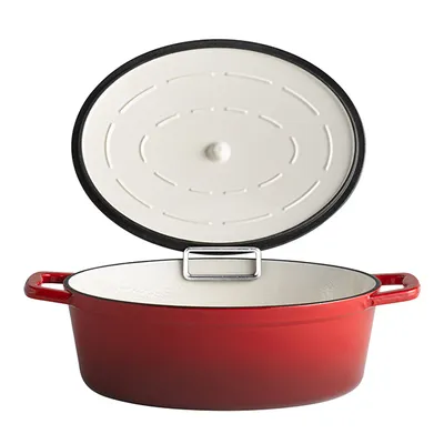 Кастрюля «5 звезд» для сервировки с держателем крышки (индукция) эмалиров.чугун 5л ,H=11,L=250,B=330, Цвет: Красный, Объем по данным поставщика (мл): 5000, изображение 2
