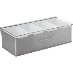 Container for fruits and seasonings with lid 4 compartments  stainless steel, abs plastic , H=10, L=32, B=16cm  gray
