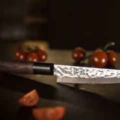Нож кухонный «Нара» односторонняя заточка сталь нерж.,дерево ,L=34/21,B=3см металлич.,тем.дерево, изображение 3