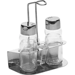 Set of salt/pepper + napkin on a stand  glass, stainless steel.