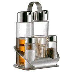 Набор для специй соль, перец, масло, уксус+стакан для зубочисток стекло,нерж. ,H=20,L=13,B=11,5см пр