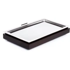 Tray on a stand with cooling el. “Frames”  wood, stainless steel , H=85, L=530, B=325mm  black, metallic.