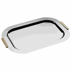 Поднос с золочеными ручками сталь нерж. ,H=18,L=600,B=420мм металлич.,золотой