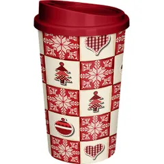 Стакан для горячих напитков «Новый год» с крышкой полипроп. 400мл красный