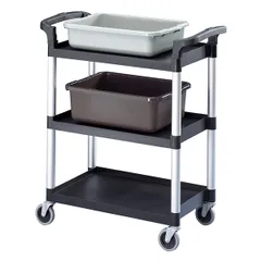 Тележка сервировочная 3 яруса для обслуживания  пластик,алюмин. ,H=96,5,L=83,5,B=41см черный, изображение 3