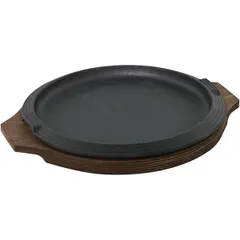 Frying pan for fajitas with stand  cast iron, wood  D=250, H=30, L=305mm  black, brown.