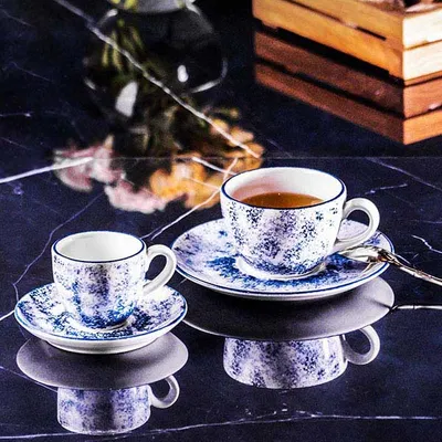 Чашка кофейная «Аида» для эспрессо с декором  фарфор 80мл белый,синий, Цвет: Белый, изображение 9