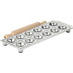 Форма для равиоли со скалкой[12шт] алюм.литой,дерево D=37,H=15,L=330,B=115мм, изображение 2