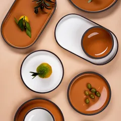 Блюдо для подачи «Блисс» с бортом фарфор ,H=27,L=304,B=174мм оранжев., Цвет: Белый, Длина (мм): 304, изображение 4