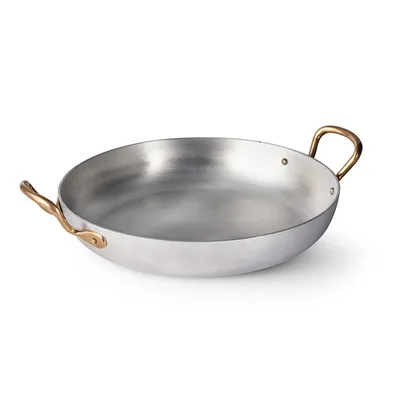 Сковорода для подачи «Арго» с двумя ручками алюмин.,латунь 0,84л D=190,H=35мм серебрист.