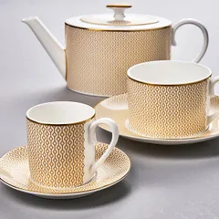 Блюдце «Даймонд» кост.фарф. D=16см золотой,белый, изображение 4