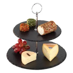 Этажерка 2 яруса сланец натур.,металл хромир. D=20/25,H=24см черный