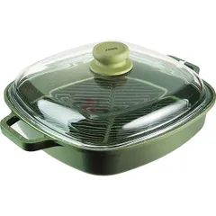 Grill pan with lid (induction)  cast aluminum, anti-stick coating , L=26, B=26cm  green.