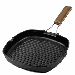 Сковорода-гриль алюмин.,дерево D=320,H=35,L=470/220мм черный,св. дерево