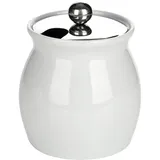 Банка с крышкой фарфор,сталь нерж. 0,8л D=13,H=13см белый,металлич.
