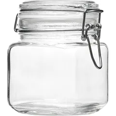 Square jar with lid “Kremlin”  glass  0.74 l , H=108, L=96, B=96mm  clear.