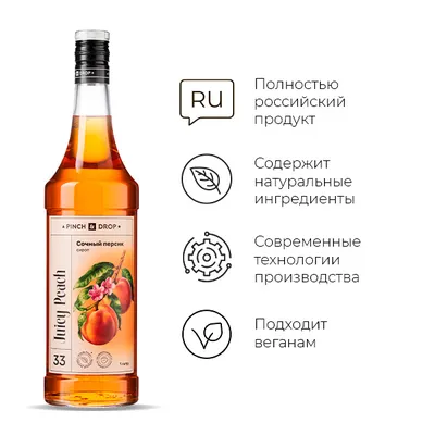 Сироп «Сочный персик» Pinch&Drop стекло 1л D=85,H=330мм, Состояние товара: Новый, Вкус: Персик, Материал: Стекло, Объем по данным поставщика (мл): 1000, изображение 5