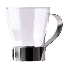 Чашка кофейная термост.стекло,сталь 375мл D=86,H=100,L=117мм прозр.,серебрян.