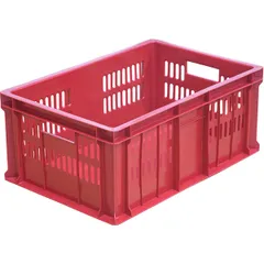 Solid perforated food box  polyethylene  46 l , H=25, L=60, B=40 cm  red