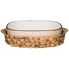 Baking dish "Nature" in a basket  porcelain, wood  3 l , H=9, L=33, B=25 cm  cream, St. tree