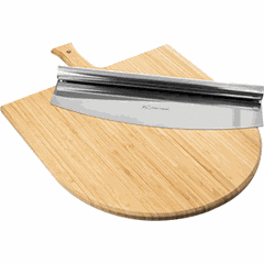 Доска для подачи бамбук,металл D=350,H=15мм св. дерево,металлич.