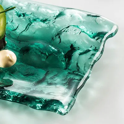 Блюдо сервировочное «Море» стекло ,L=15,B=14см зелен., изображение 4
