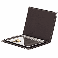 Tray for money in a folder  leather, steel , H=15, L=200, B=160mm  brown, metal.