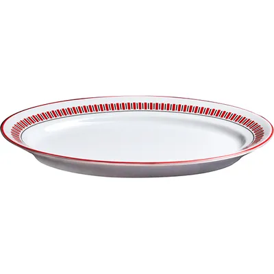 Блюдо «Мезень» Принц Заборчик овальное фарфор ,H=27,L=240мм белый,красный, изображение 2