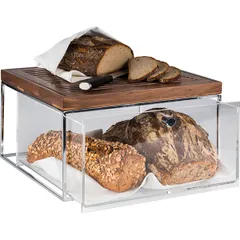 Контейнер для хлеба выдвижной с доской для нарезки дерево,акрил ,H=20,L=354,B=325мм прозр.,коричнев., изображение 2