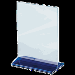 Подставка наст. д/меню А5 синее осн. пластик ,H=220,L=155,B=95мм прозр.,синий