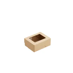 Контейнер бумажный OneBox с крышкой картон 350мл ,H=4,L=8,B=10см св.корич.